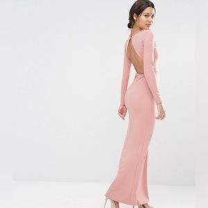 Missguided Pink Long Sleeve Open Back Maxi Dress